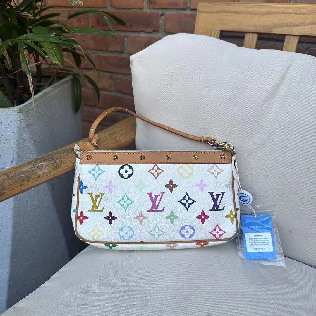 95新 LouisVuitton/路易威登 lv白三彩麻将包手提腋下包
