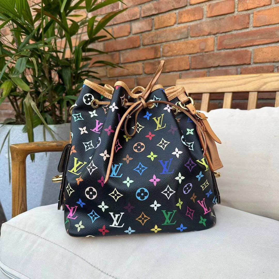 95新 LouisVuitton/路易威登 lv水桶包黑三彩老花单肩/95新/中古/