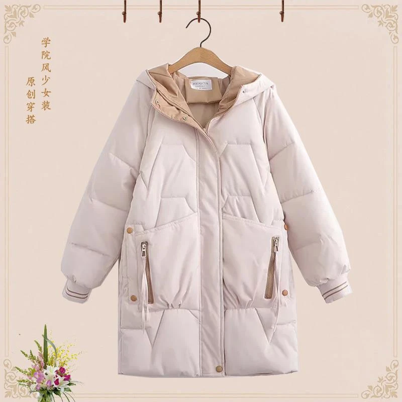 初中女生冬装羽绒服12-17岁中学生加厚外套少女中长款羽绒