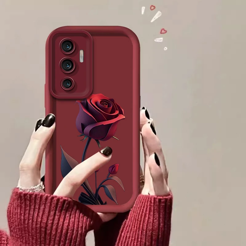 适用【vivo S10E】一朵暗红玫瑰亲肤硅胶全包摄像头防摔手机壳