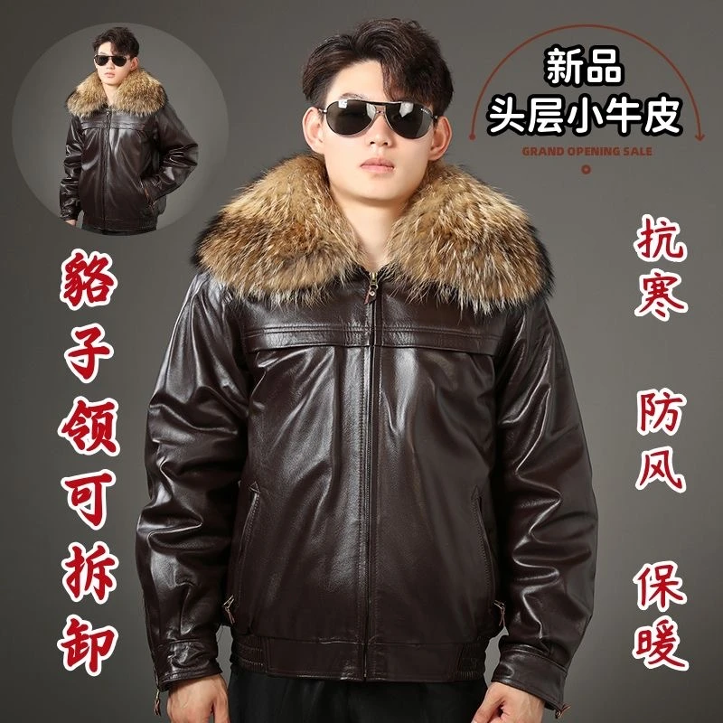 新款头层牛皮真皮皮衣男士空军飞行员皮夹克加棉加厚哈雷机车皮衣