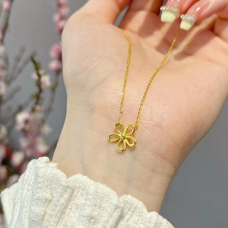 铜合金吊坠 花朵项链女韩风小花镂空吊坠光面套链锁骨链送女朋友