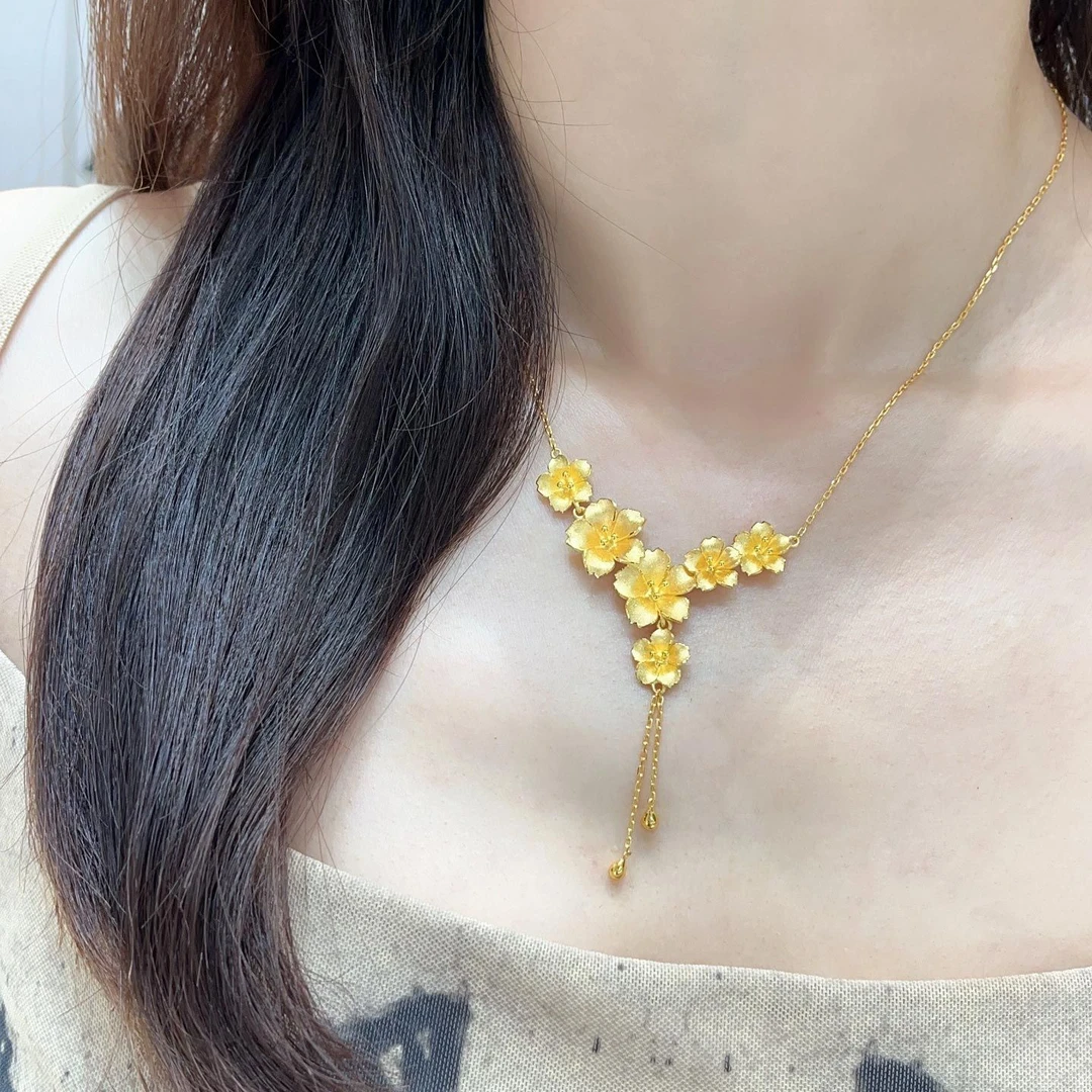 铜合金项链 新款花朵项链女气质轻奢小众高级感三生花时尚婚嫁套