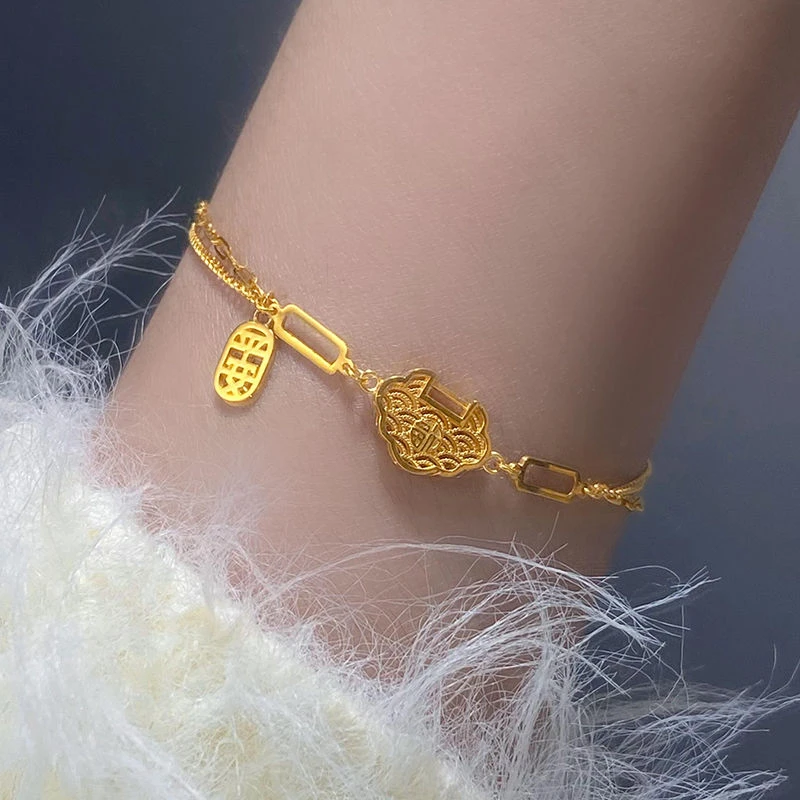 铜合金手镯 金色福字转运珠手链女款时尚饰品新款手镯简约百搭高