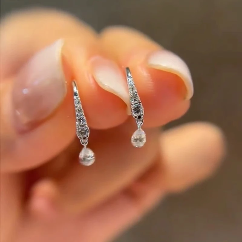 铜合金耳饰 水滴流苏耳钩女简约小众气质镶嵌耳环高级感耳饰百搭