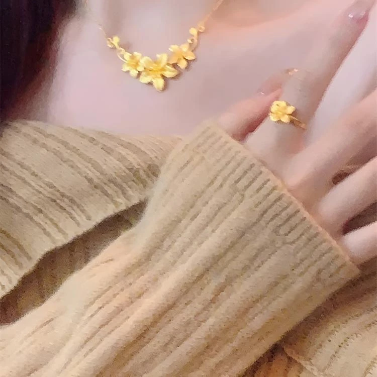 铜合金项链 三生三世幸福花朵金色项链女款婚嫁系列小众饰品七夕