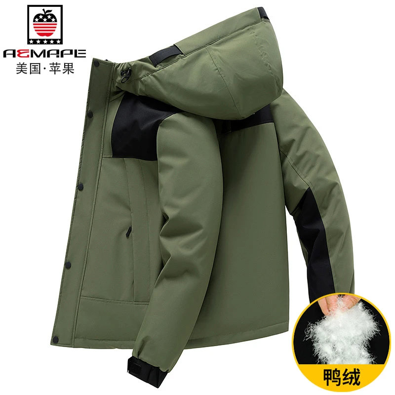 美国苹果冬季男士羽绒服宽松加厚保暖连帽外套白鸭绒痞帅气防寒服
