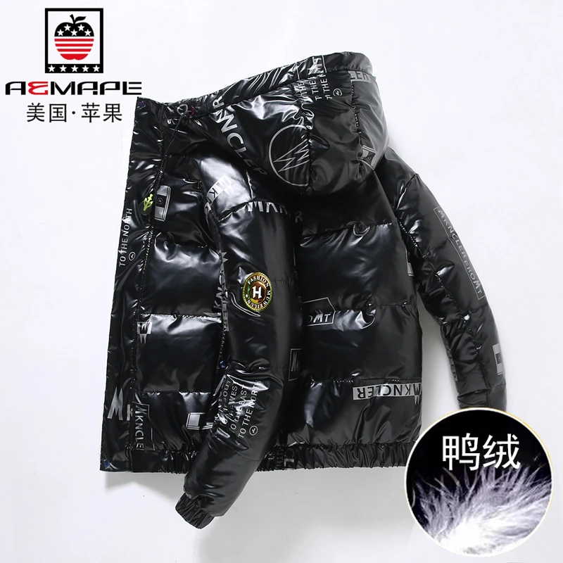 美国苹果冬季羽绒服男鸭绒加厚保暖外套宽松潮牌连帽短款2025新款
