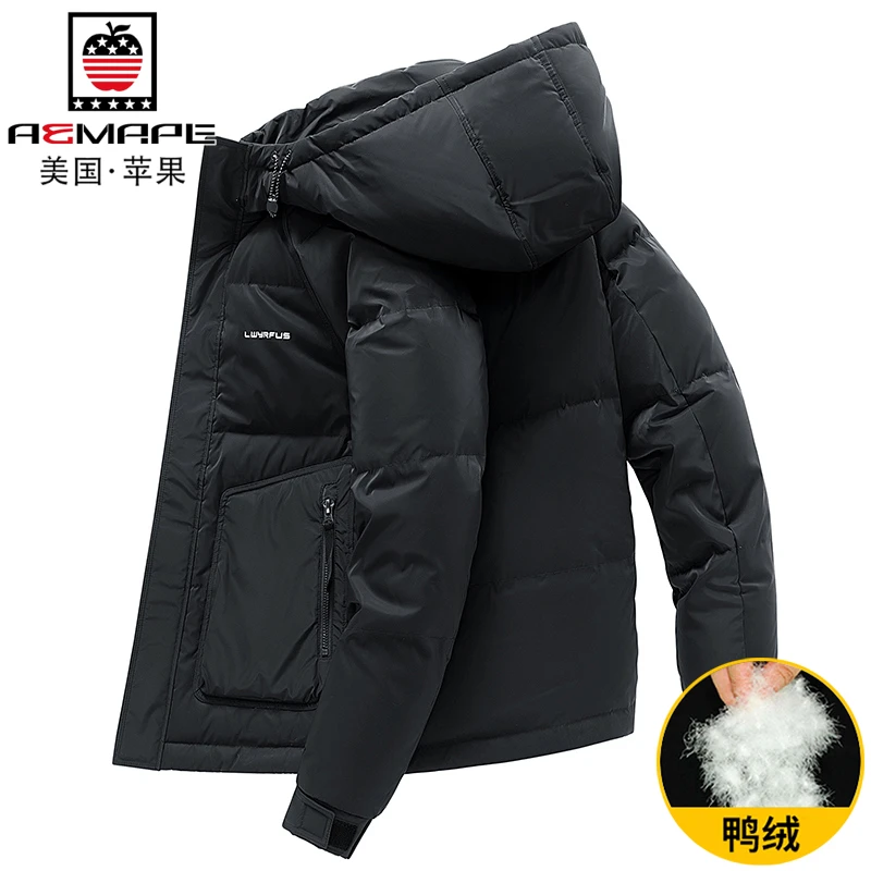 美国苹果冬季新款男士羽绒服加厚保暖短款外套鸭绒宽松潮牌防寒服
