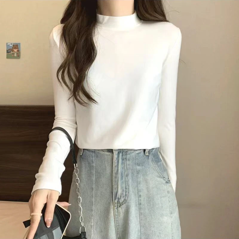 90-200斤双面磨毛绒半高领打底衫女百搭内搭显瘦长袖保暖上衣秋冬