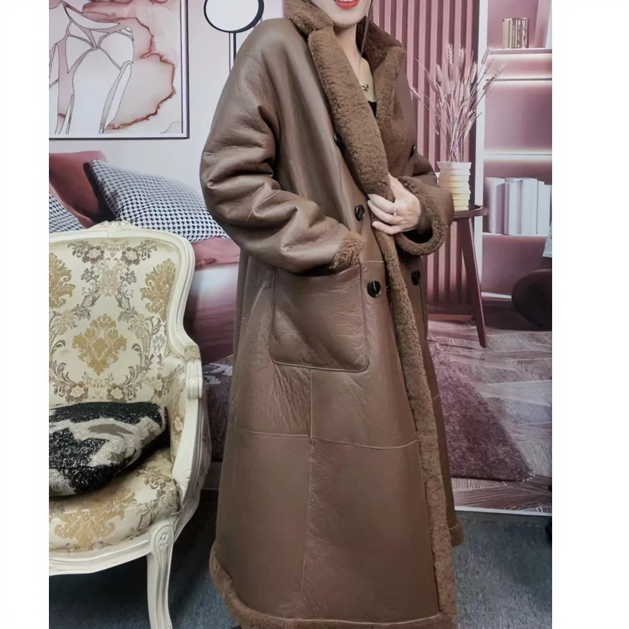 海宁冬季新款两面穿原生态真皮羊皮羊毛一体时尚长款女士皮毛一体