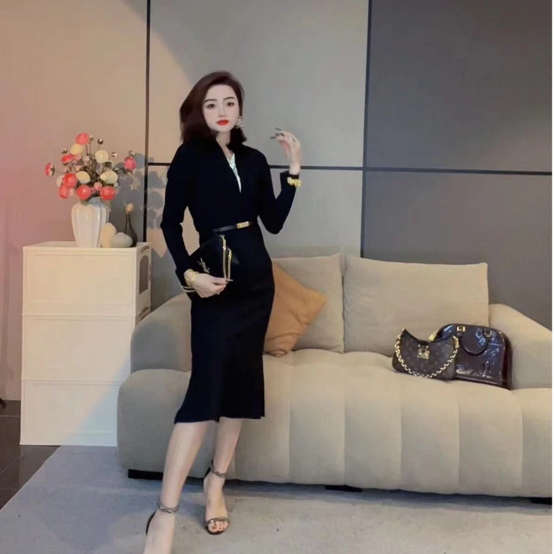 【丹丹严选】秋款赫本风气质独特黑色长袖连衣裙#1021-7