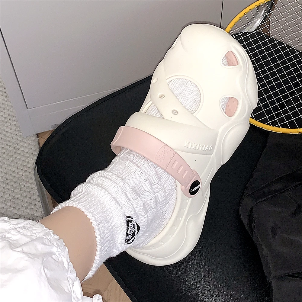 细细条 情侣户外软底防滑运动风包头洞洞鞋厚底时尚镂空拖鞋男女