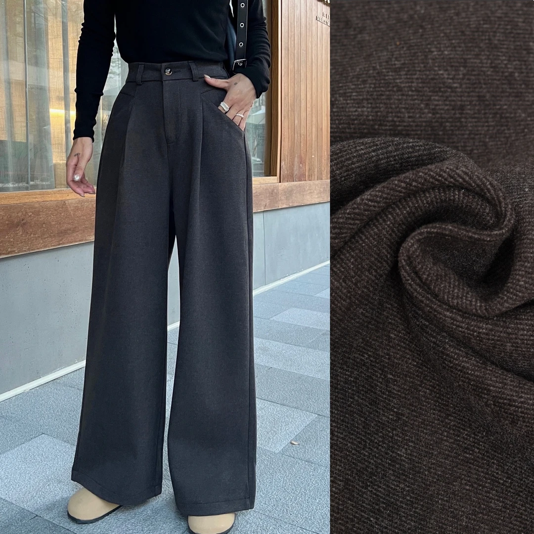 【清~清清】半松紧腰阔腿裤2024秋冬季新款小个显瘦裤长95