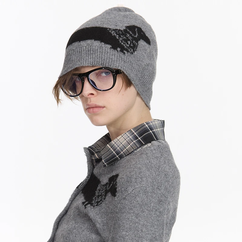 LYUOCHENG早秋腊肠狗提花针织冷帽