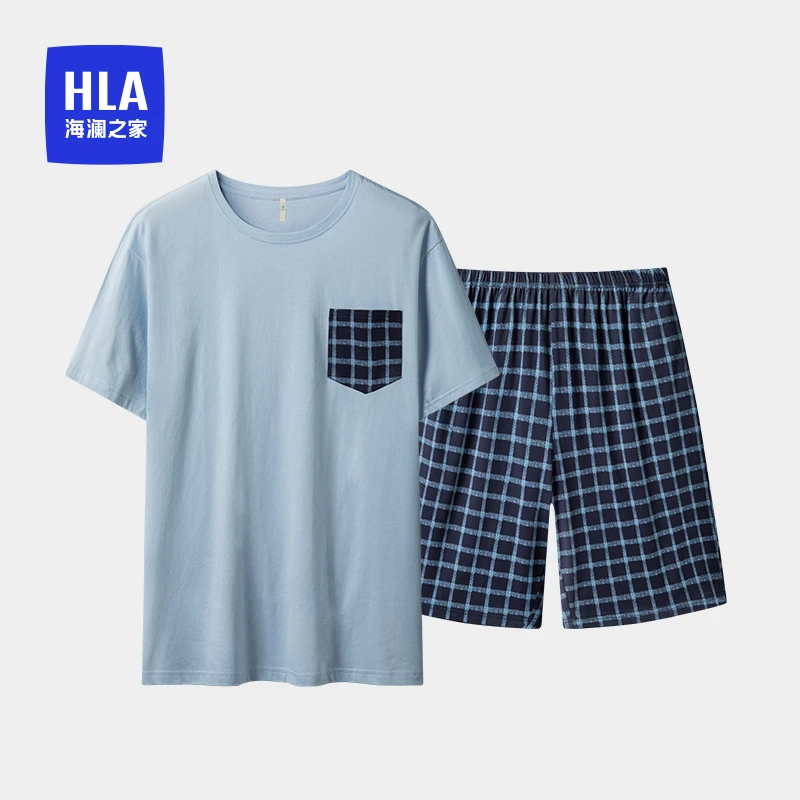 HLA/海澜之家男士圆领家居服套装柔软透气宽松夏季短袖短裤居家男