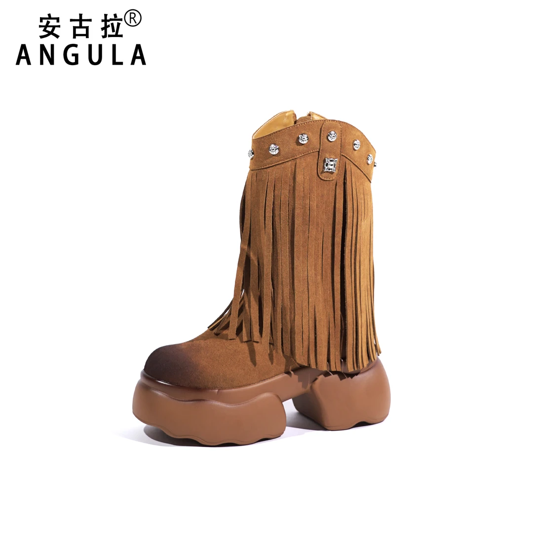 【亿亿】2024新款时尚流苏小个子女靴增高10CM厚底时尚靴8002