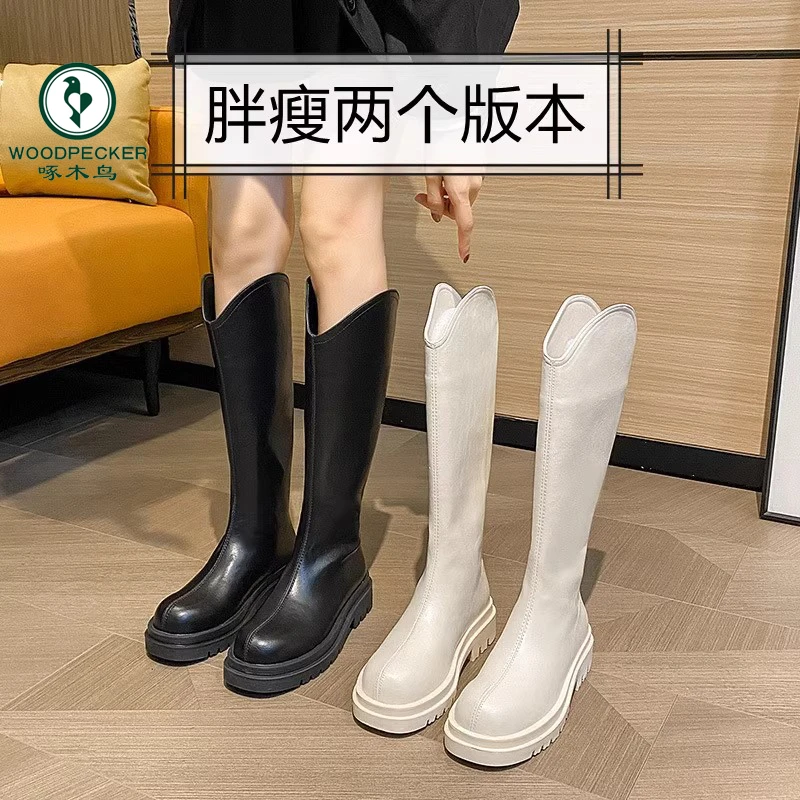 啄木鸟长筒靴女粗腿骑士靴胖mm大筒围高筒靴子显瘦大腿围大码女靴