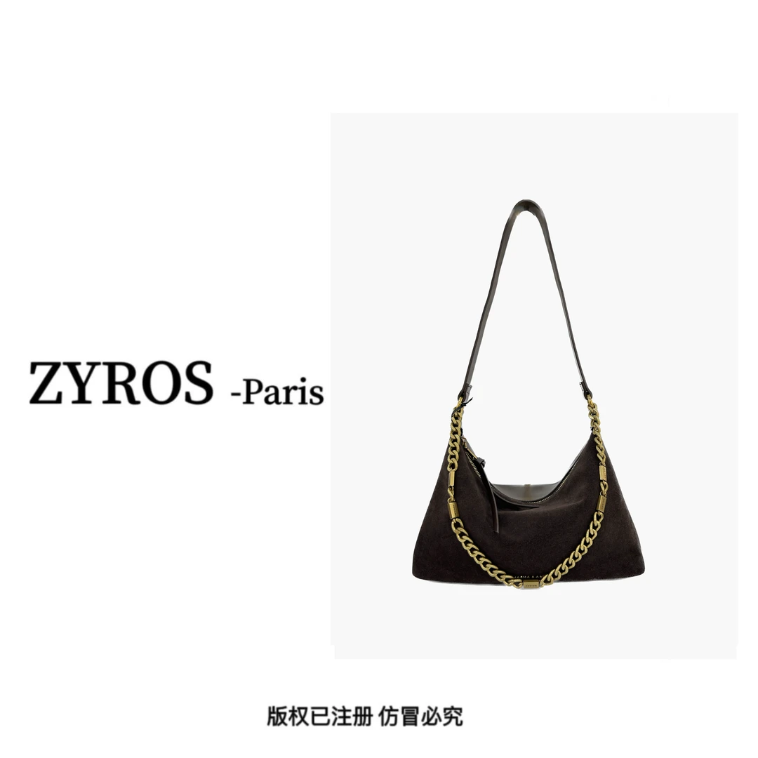 ZYROS/春夏新款咖色高档休闲链条时尚百搭手拎斜挎通勤包女472