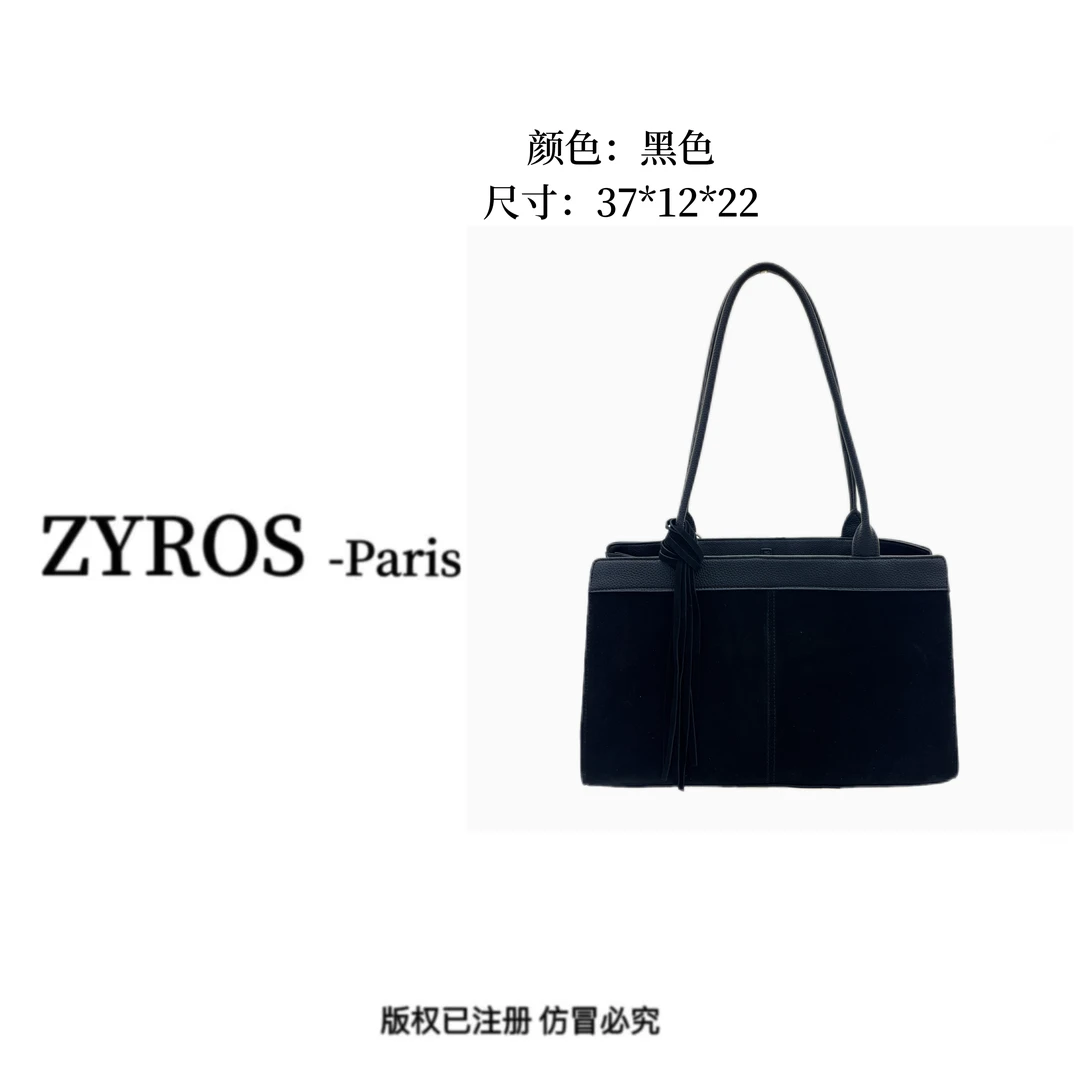 ZYROS/春夏新款黑色轻奢经典时尚白搭手拎斜挎大容量托特包女1356