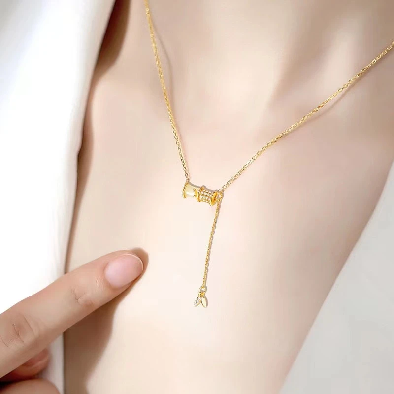 铜合金项链 沁竹项链女款经典百搭中国风竹节吊坠锁骨链