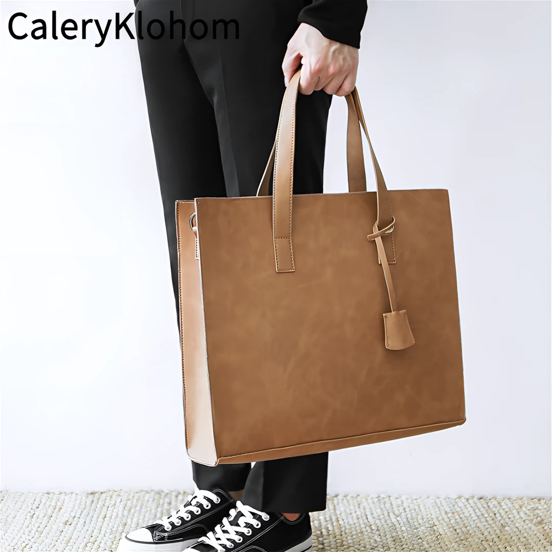 2024新款纯色托特包潮流斜挎手提包男士单肩包百搭电脑包