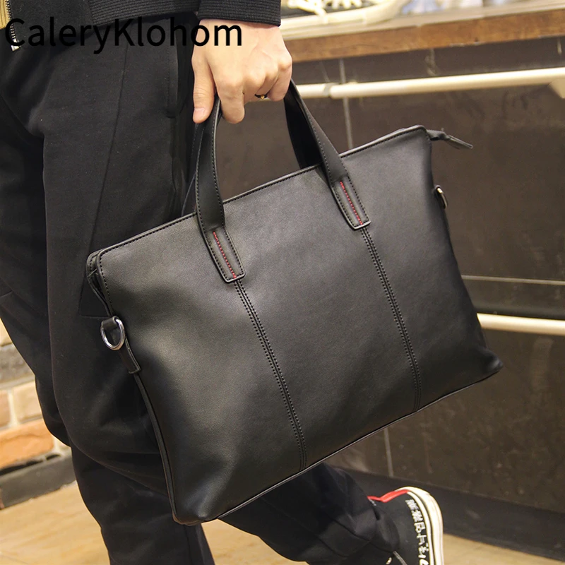 新款男士手提包休闲商务公文包电脑包商务通勤简约风单肩斜挎包