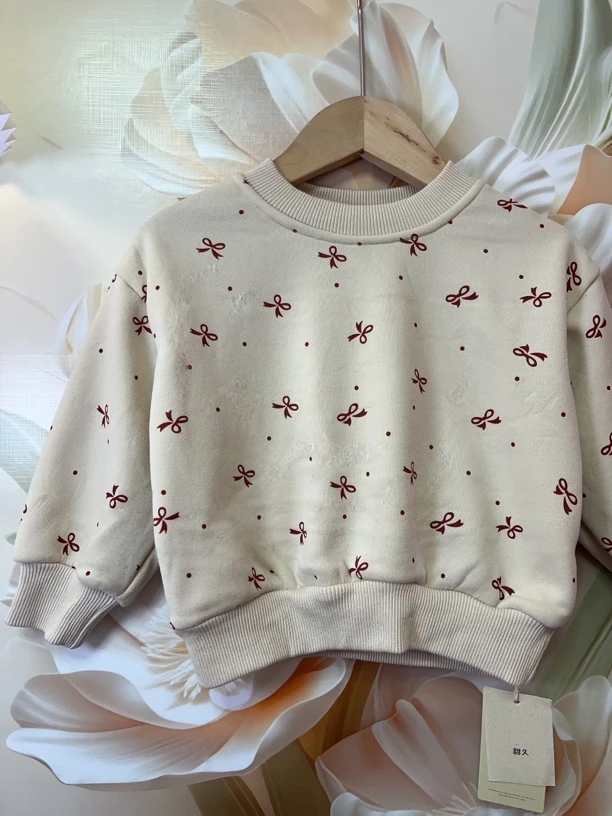 A03童装印花蝴蝶结加绒卫衣