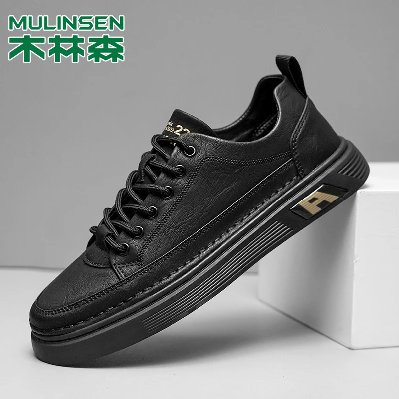 木林森男鞋潮流新款男士皮鞋透气舒适板鞋韩版男士时尚休闲鞋潮鞋