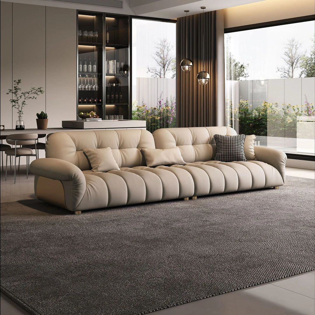 SF017#原创设计师轻奢风棉花糖头层牛皮沙发高级别墅高端皮艺沙发