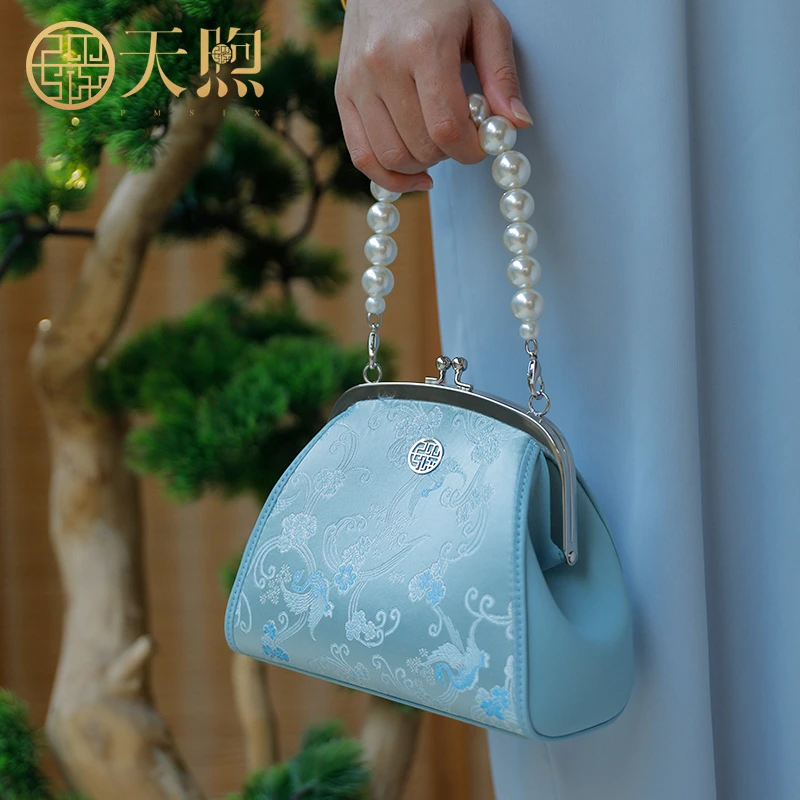 天煦提花珠珠小众单肩女士小夹子国风汉服旗袍包手拎包