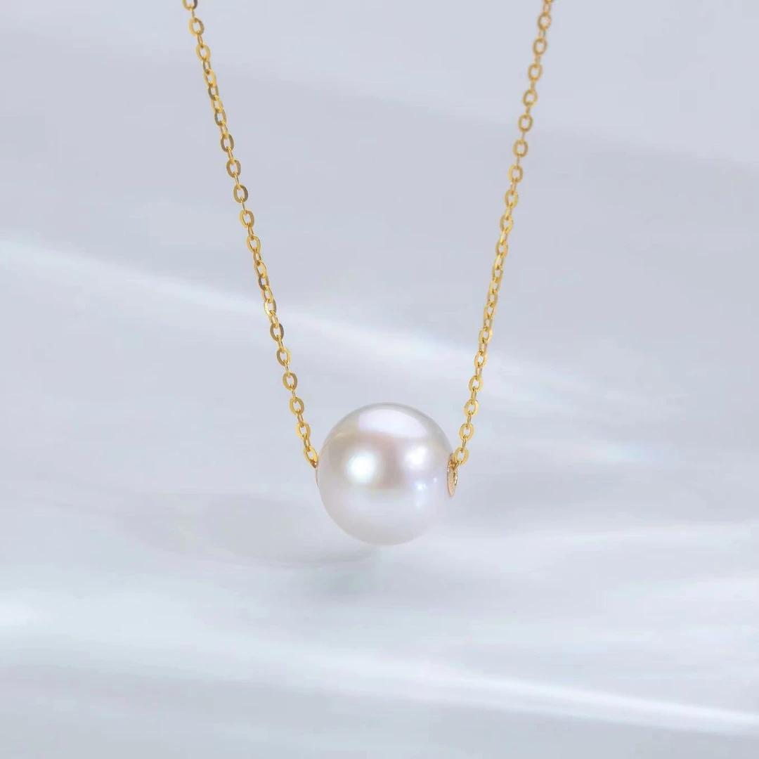 白珠18K金路路通淡水珍珠10-11mm极光经典款百搭时尚