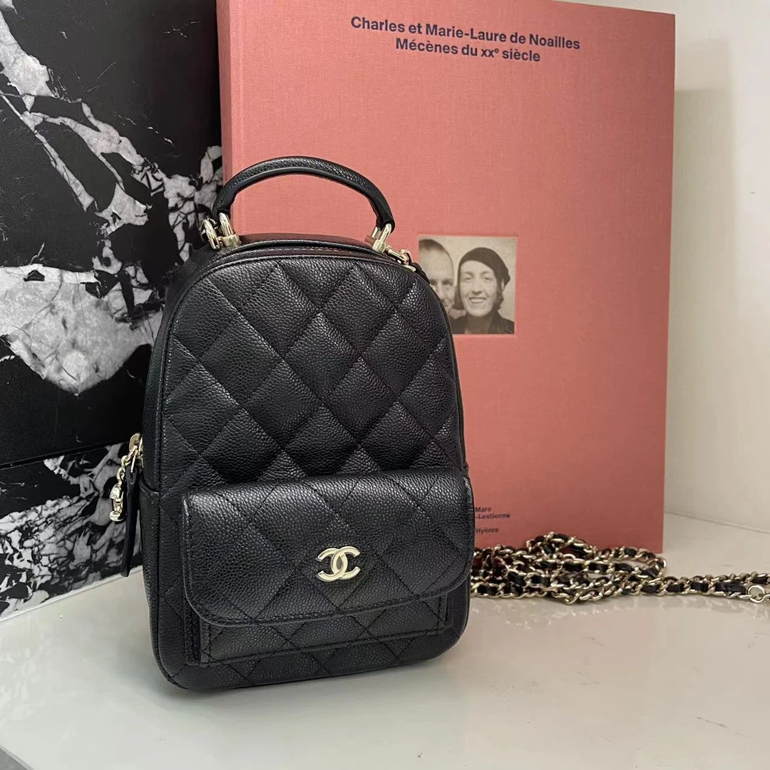 全新未使用 Chanel/香奈儿 24c黑金荔枝牛皮单肩包斜挎包双肩包