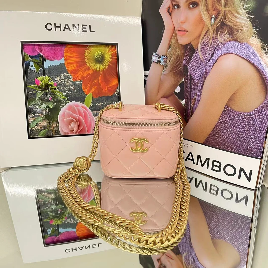 99新 Chanel/香奈儿 23s 粉色山茶花调节扣小盒子 单肩斜挎包