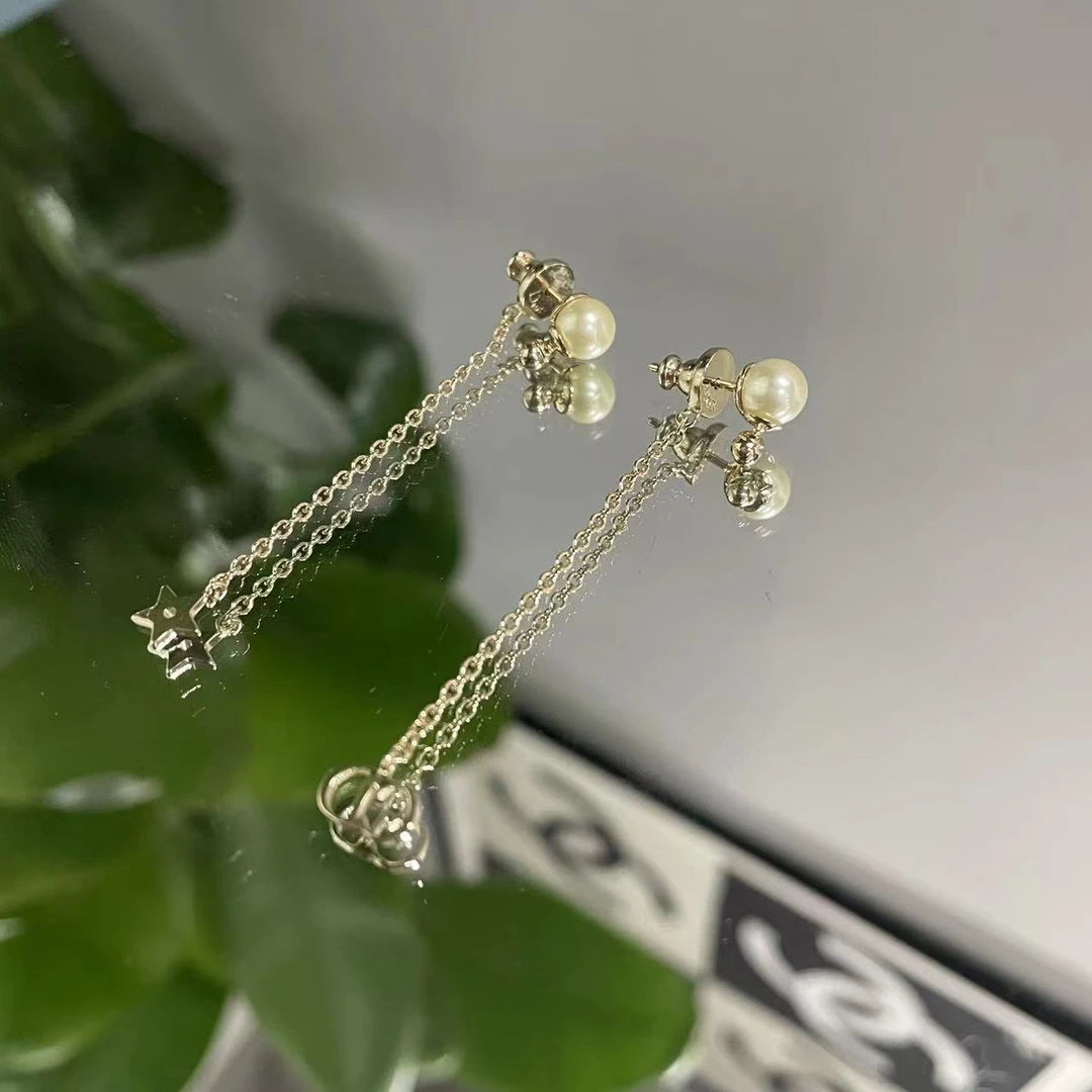 全新未使用 DIOR/迪奥 香槟金色 珍珠五角星经典CD标 耳钉耳坠