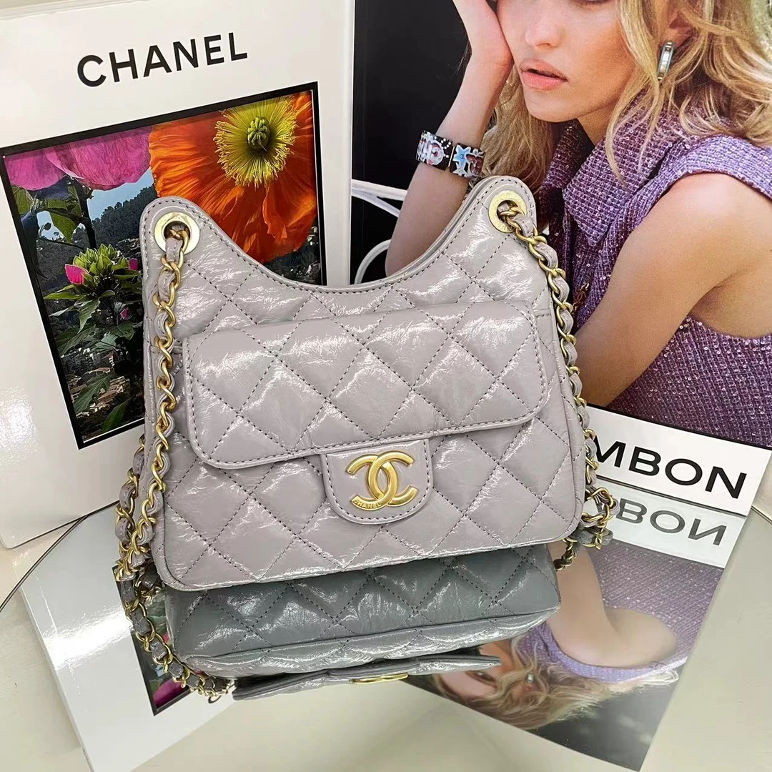 全新未使用 Chanel/香奈儿 闲置23B 灰色天猫精灵hobo小号 斜挎包