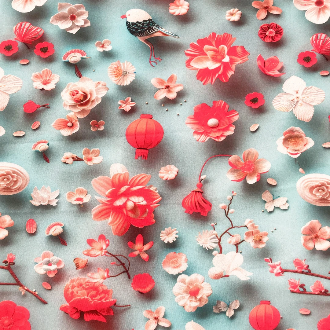 【鸟语花香】棉绸新款定制3D数码印花NO:006