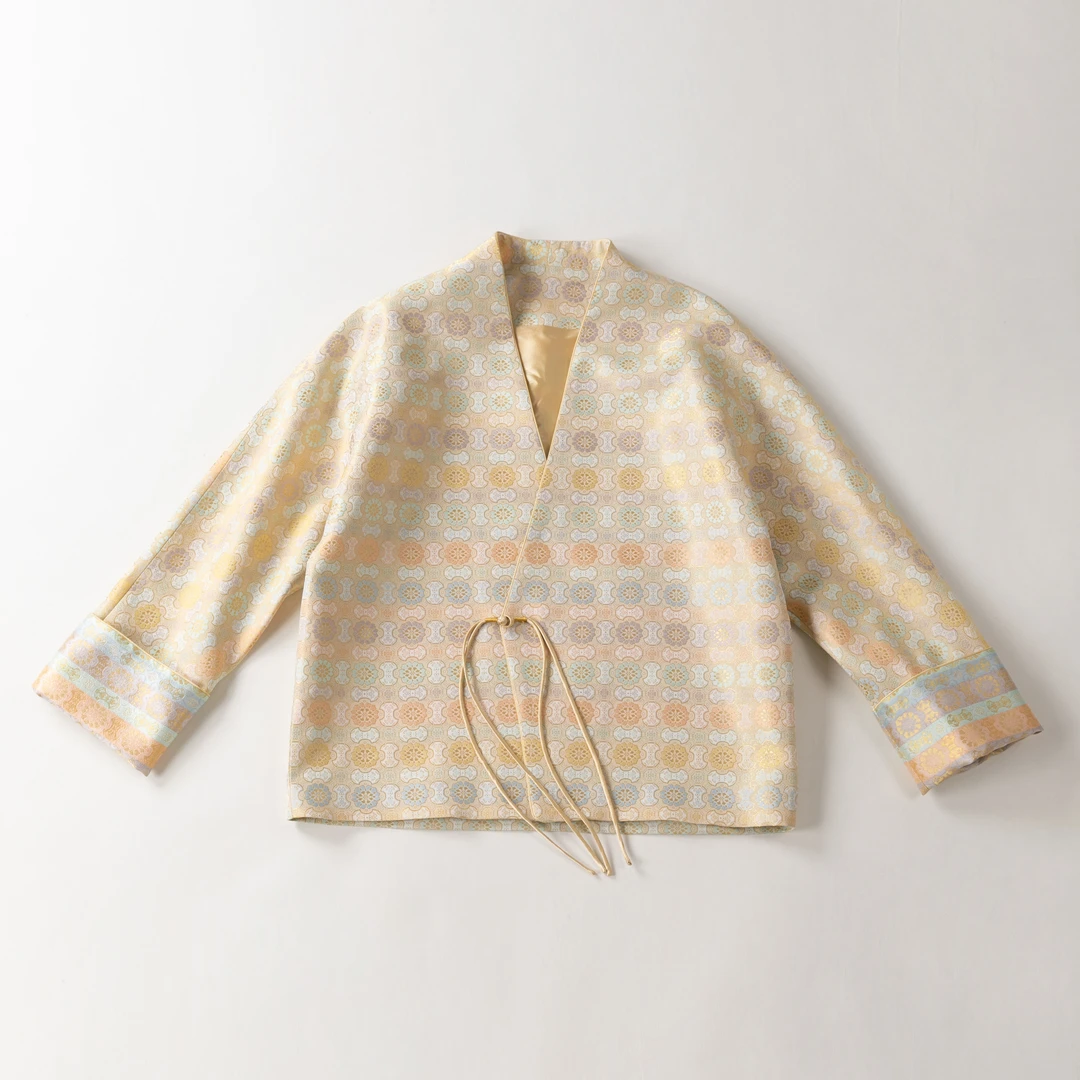 上久楷宋锦如意定胜外套新中式V领秋季新款正品面料带钢印