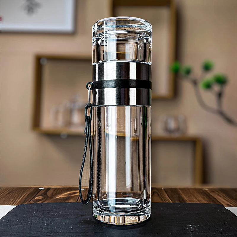 enslife原矿石水晶杯带提绳茶水分离泡茶水杯子车载办公茶具送礼