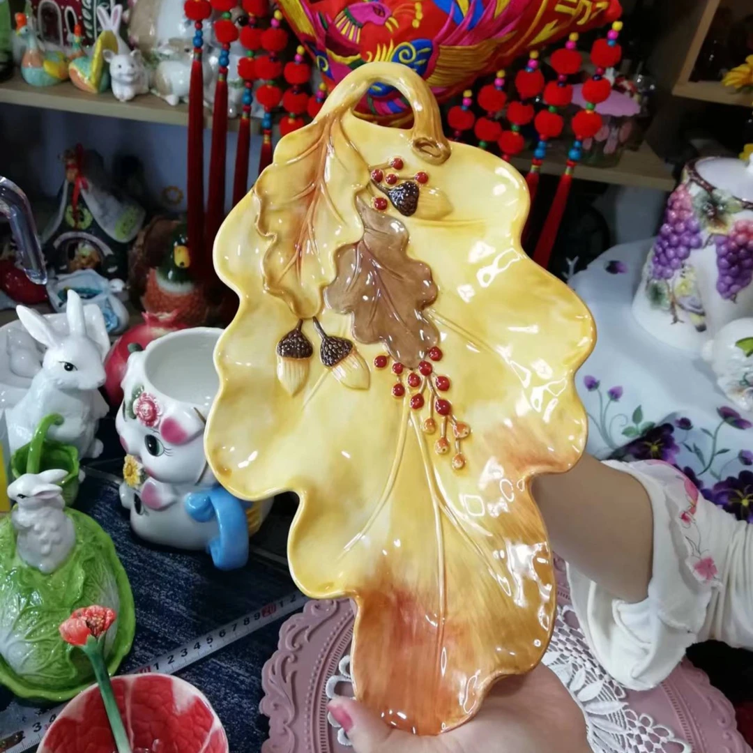方亚手绘陶瓷秋意正浓叶子餐盘