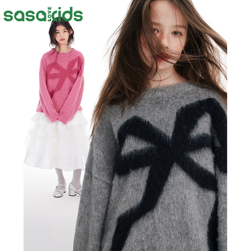 sasakids【派对系列】甄选刷毛毛衣温暖圆领套头软糯针织