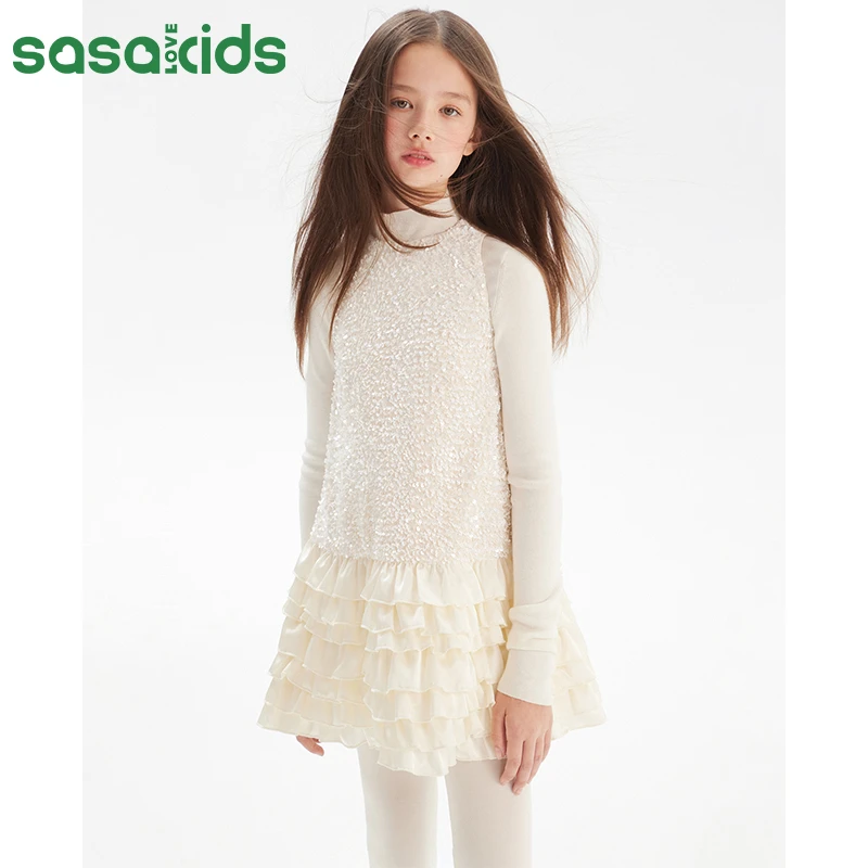 sasakids【雪日派对】【奶油蛋糕裙】丝绒珠片纹理细腻 精致闪耀