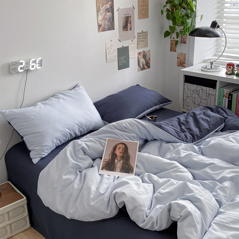日式简约ins风亲肤棉床笠款全包围床上四件套被套学生宿舍三件套