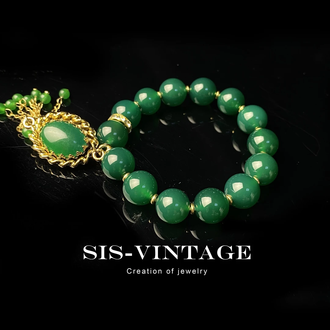 铜合金手链 羽裳 设计师重工款国风百搭手链大自然石头手串