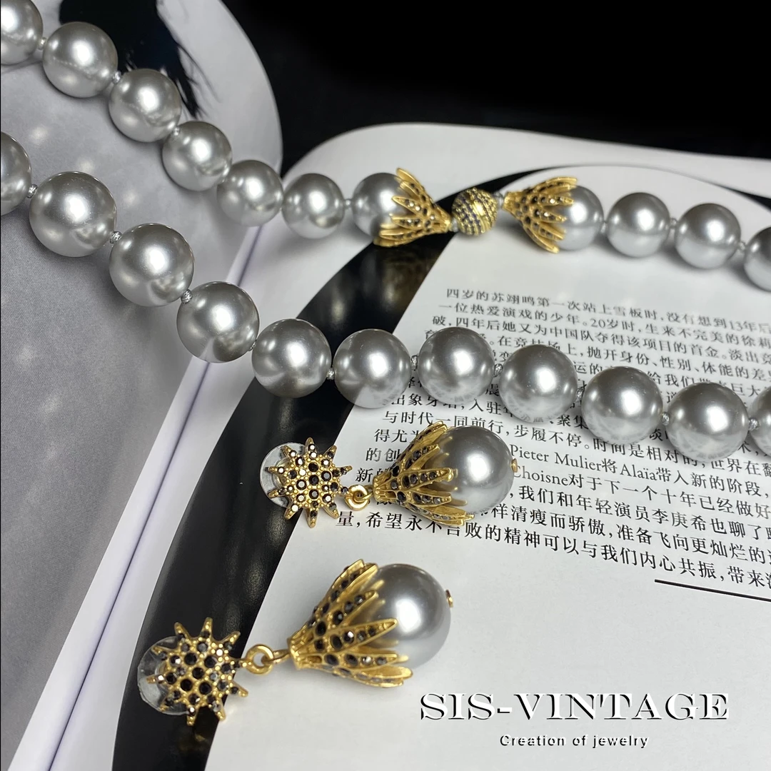 合金项链 归寻 14MM气质灰经典百搭珠珠项链