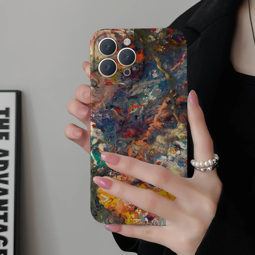 适用苹果15手机壳iPhone14promax保护套12/13/11个性彩色抽象泼墨