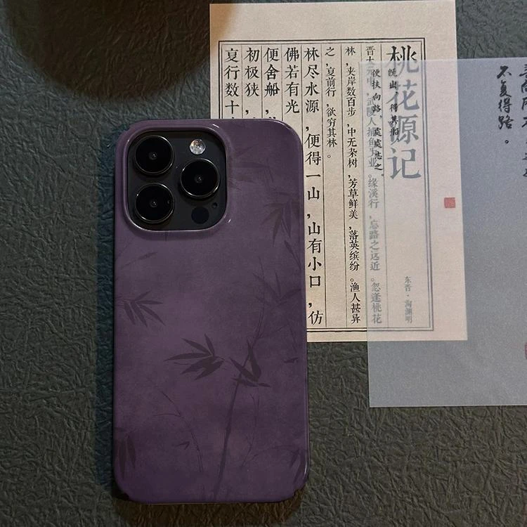适用iPhone14promax手机壳苹果15保护套12/13/11个性8/7紫竹林