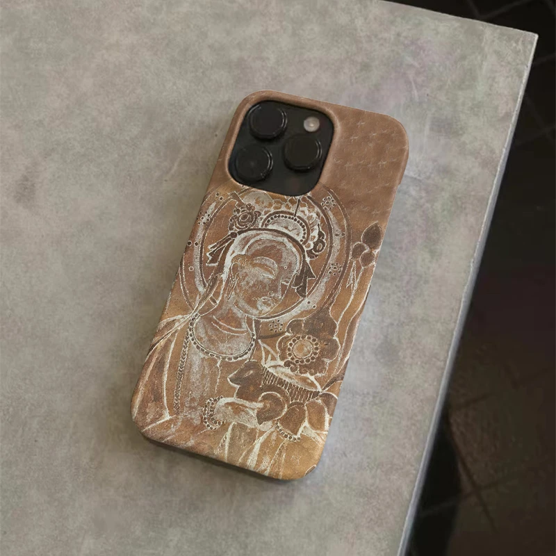 适用苹果14手机壳iPhone15promax保护套12/13/11个性敦煌献花菩萨