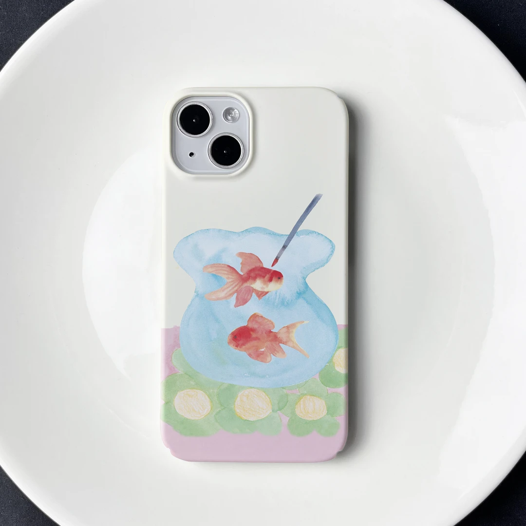画笔下的金鱼iPhone15/14PRO壳彩绘插画少女心苹果13PROMAX菲林苹