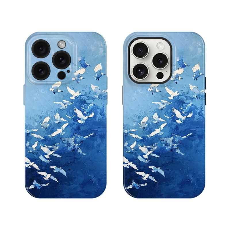 蓝色油画白鸽  适用iPhone16Promax手机壳iphone15保护壳14plus/1